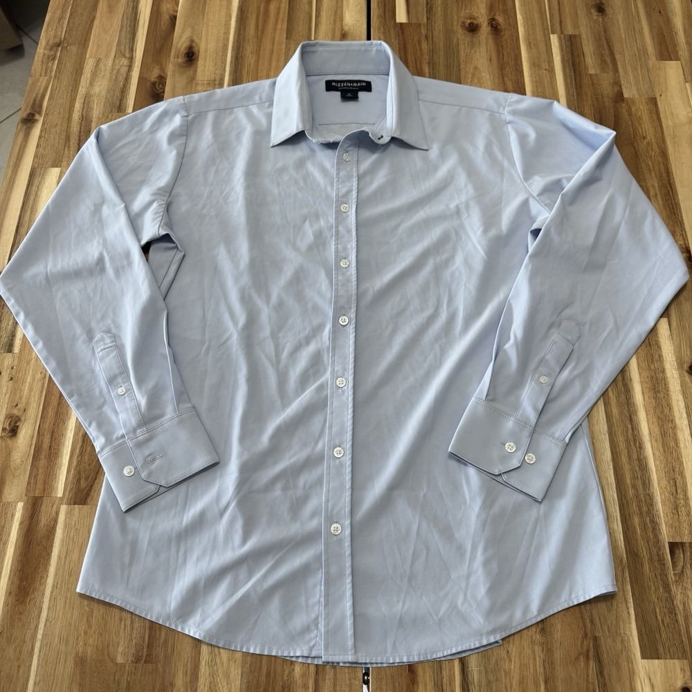 Mizzen Main Shirt Mens M Blue Solid Performance Long Sleeve Stretch Button Up